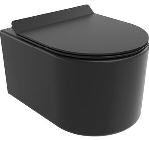 Mexen Sofia, závěsná WC mísa 490x360x355 mm, Rimless Tornádo + WC sedátko z duroplastu, černá matná, 30540185T