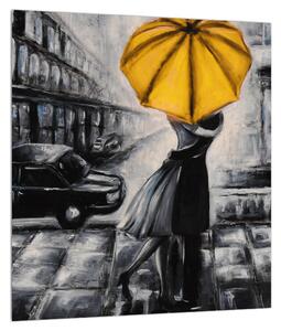 Obraz zamilovaného páru pod deštníkem (30x30 cm)