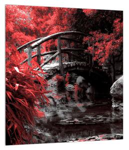 Obraz dřevěného mostu přes říčku (30x30 cm)