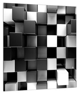 Abstraktní černobílý obraz - kostky (30x30 cm)