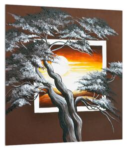 Moderní obraz stromu a východu slunce (30x30 cm)