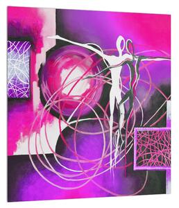 Abstraktní obraz fialových tanečníků (30x30 cm)