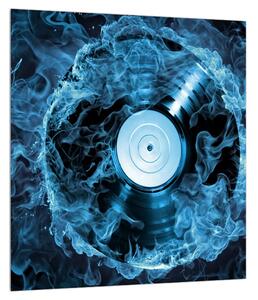 Obraz gramofonové desky v modrém ohni (30x30 cm)
