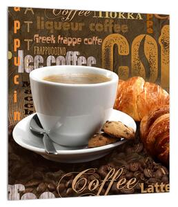 Obraz šálku kávy a croissantů (30x30 cm)
