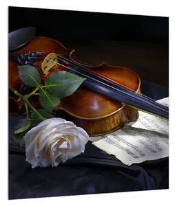 Obraz růže a houslí (40x40 cm)