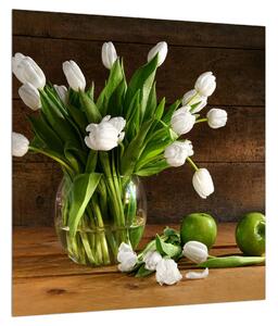 Obraz bílých tulipánů ve váze (40x40 cm)