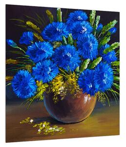 Obraz modrých květů ve váze (40x40 cm)