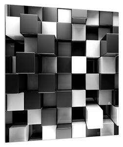 Abstraktní černobílý obraz - kostky (40x40 cm)