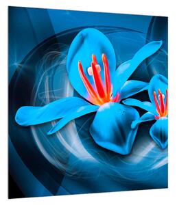 Moderní modrý obraz květů (40x40 cm)