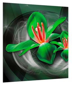 Moderní zelený obraz květů (40x40 cm)