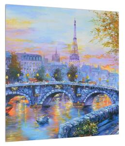 Obraz malované krajiny s Eiffelovou věží (40x40 cm)