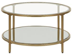 Skleněný konferenční stolek se zrcadlovou policí zlatý BIRNEY