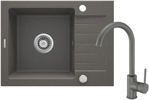 DEANTE - Zorba antracit metalic - Granitový dřez včetně baterie, 1 - bowl s odkapávačem ZQZAT11A