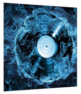 Obraz gramofonové desky v modrém ohni (40x40 cm)