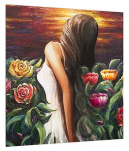 Obraz ženy a květin (40x40 cm)