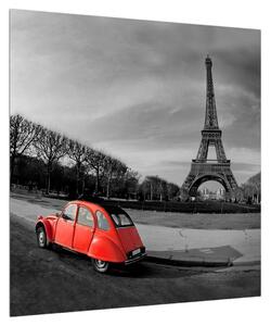 Obraz Eiffelovy věže a červeného auta (50x50 cm)