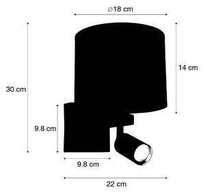 Nástěnná lampa černá s lampičkou na čtení a stínidlem 18 cm světle hnědá - Brescia