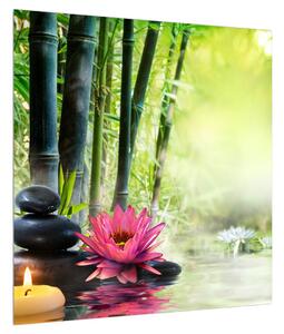 Obrázek lotusu, bambusu a svíčky (50x50 cm)