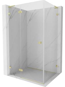 Mexen Lunar L, sklápěcí sprchový kout levý 70 x 90 cm, 8mm čiré sklo, zlatý matný profil, 834L-070-090-55-00-L