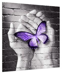 Moderní obraz dlaní s motýlem (50x50 cm)