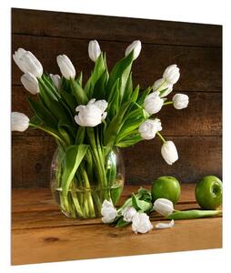 Obraz bílých tulipánů ve váze (50x50 cm)
