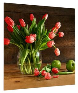 Obraz červených tulipánů ve váze (50x50 cm)