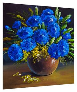 Obraz modrých květů ve váze (50x50 cm)