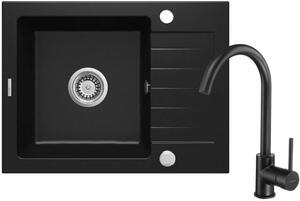 DEANTE - Zorba černá - Granitový dřez včetně baterie, 1 - bowl s odkapávačem ZQZAN11A