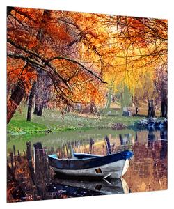 Podzimní obraz loďky (50x50 cm)