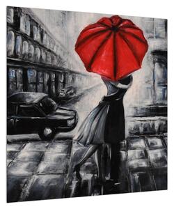 Obraz zamilovaného páru pod deštníkem (50x50 cm)