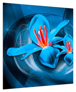 Moderní modrý obraz květů (50x50 cm)