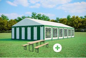 Párty stan 6x12m STANDARD SET – stan + pivní sety barva Zeleno-bílá
