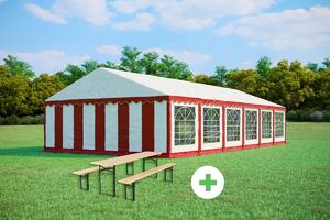 Párty stan 6x12m STANDARD SET – stan + pivní sety barva Červeno-bílá