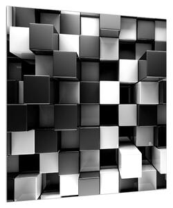 Abstraktní černobílý obraz - kostky (50x50 cm)