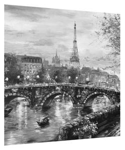 Obraz černobílé krajiny s Eiffelovou věží (50x50 cm)