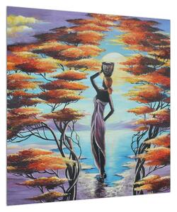 Orientální obraz ženy, stromů a slunce (50x50 cm)