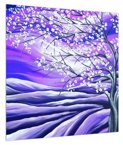 Fialový obraz rozkvetlého stromu (50x50 cm)
