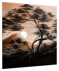 Obraz stromu, hor a slunce (50x50 cm)