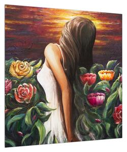 Obraz ženy a květin (50x50 cm)