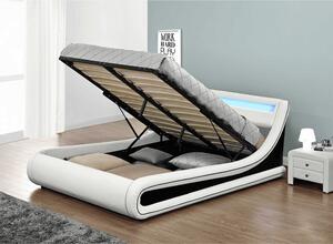 Tempo Kondela Čalouněná postel MANILA NEW 160x200, s úložným prostorem a LED osvetlením, bíla/cerná