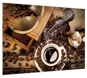 Obraz šálku kávy a kávových zrn (70x50 cm)