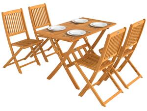 Outsunny 5dílný skládací akáciový zahradní jídelní set – FSC, lamelový stůl + 4 skládací židle, odolný (přírodní) | Aosom