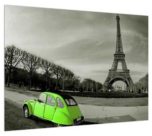 Obraz Eiffelovy věže a zeleného auta (70x50 cm)