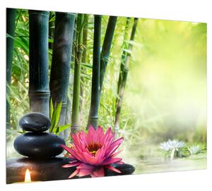 Obrázek lotusu, bambusu a svíčky (70x50 cm)