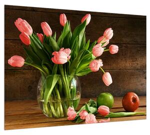 Obraz červených tulipánů ve váze (70x50 cm)