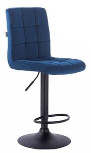 Velurová barová židle TOLEDO na černé podstavě - modrá