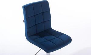 Velurová barová židle TOLEDO na černé podstavě - modrá