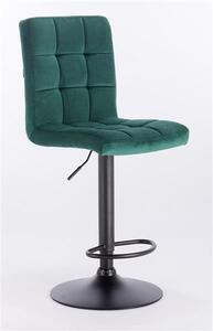 Velurová barová židle TOLEDO na černé podstavě - zelená