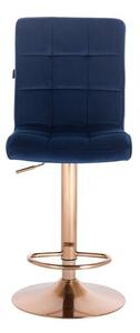 Velurová barová židle TOLEDO na zlaté podstavě - modrá