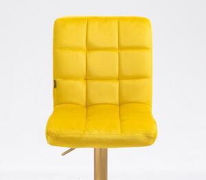 Velurová barová židle TOLEDO na zlaté podstavě - žlutá